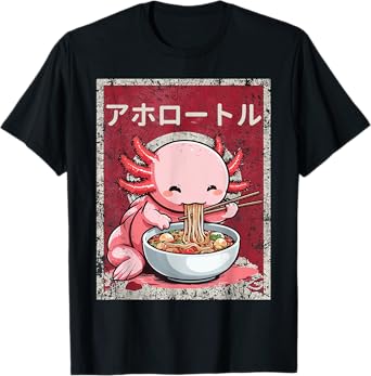 Kawaii Funny Axolotl Eating Ramen Anime Noodle Lover kids T-Shirt
