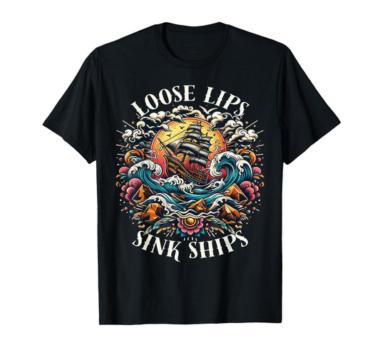 Vintage Loose Lips Sink Ships Traditional Nautical Sailor T-Shirt