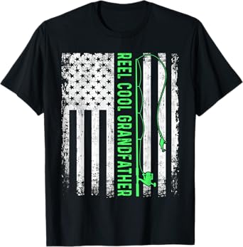 Mens Reel Cool Grandfather American Flag Funny Grandfather T-Shirt