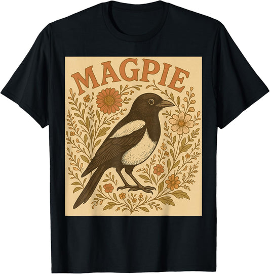Cottagecore Magpie Boho Floral Bird Aesthetic T-Shirt