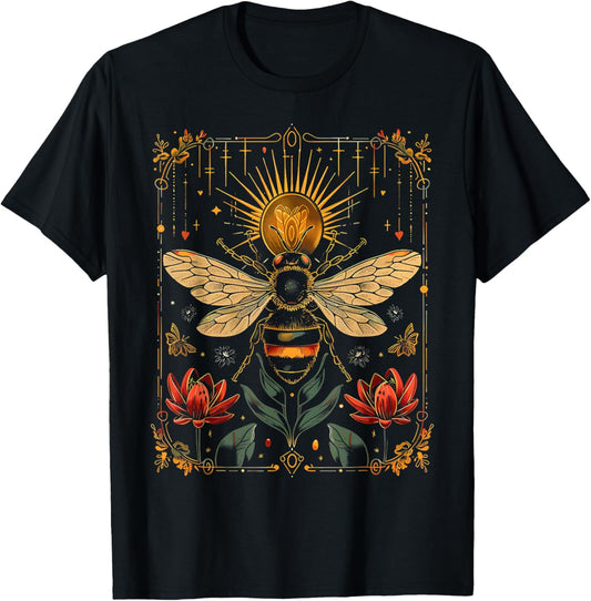 Vintage Bee Tarot Card Floral Bees Cottagecore Aesthetic T-Shirt