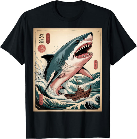Shark Japanese Graphic Tees For Men Kids Toddler Boys Shark T-Shirt