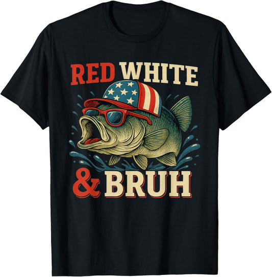 Patriotic Red White & Bruh America Fish Fishing 4th Of July T-shirt