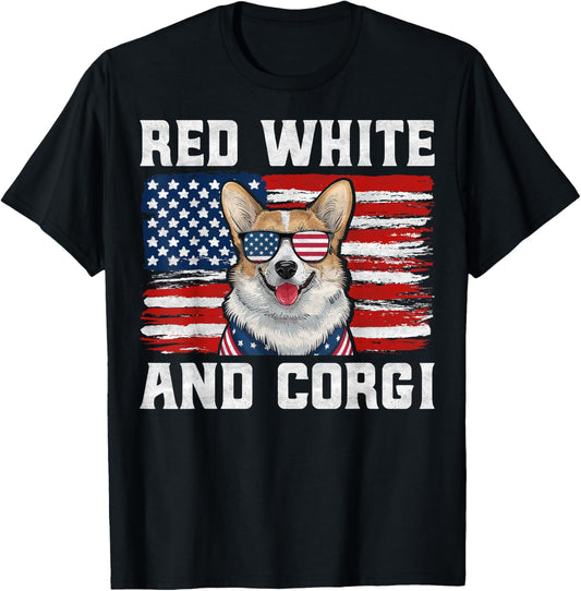 Red White And Corgi Usa Flag Patriotic Dog 4th Of July T-shirt