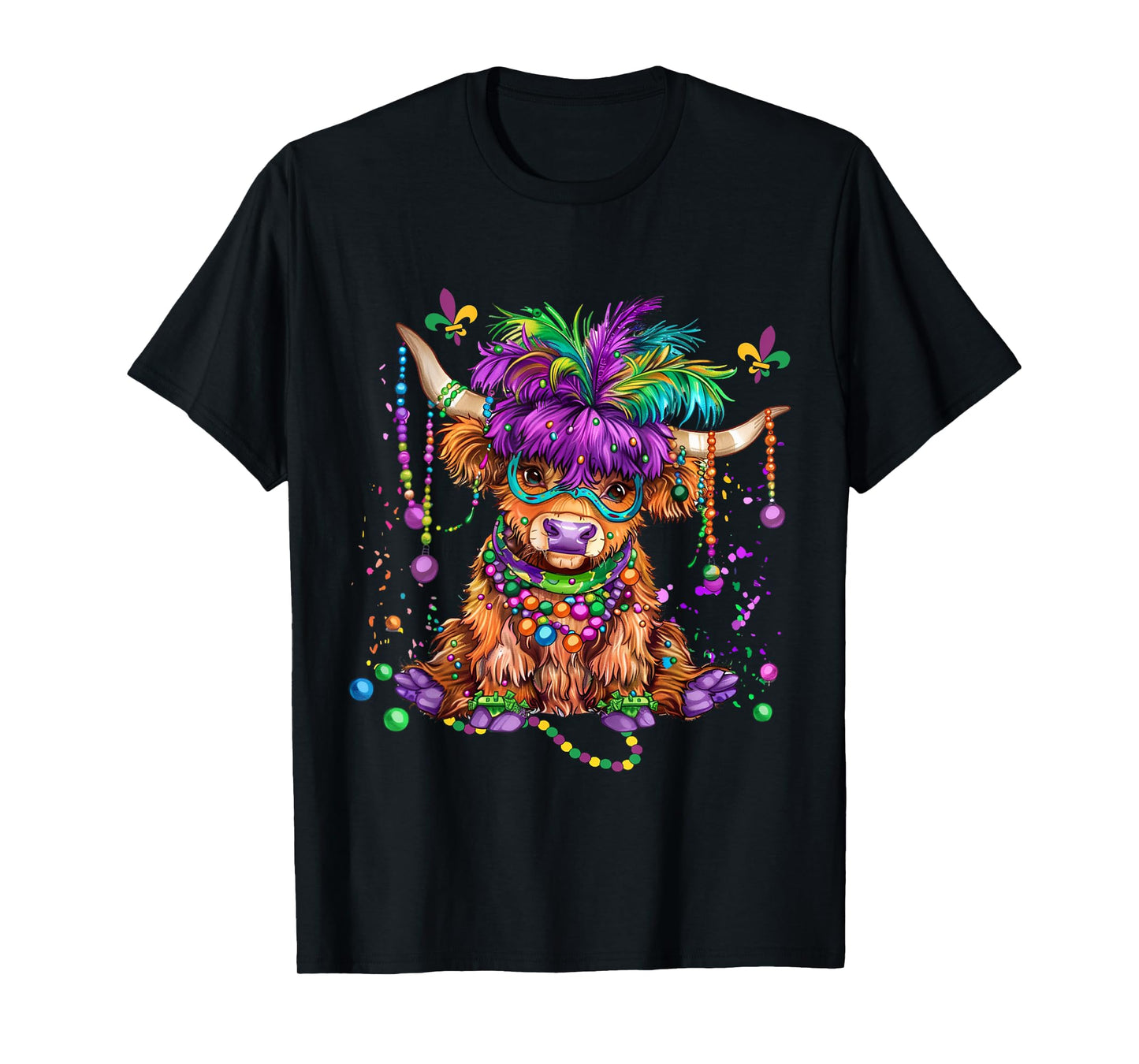 Mardi Gras Cow Wearing Mardi Gras Costume Beads T-Shirt