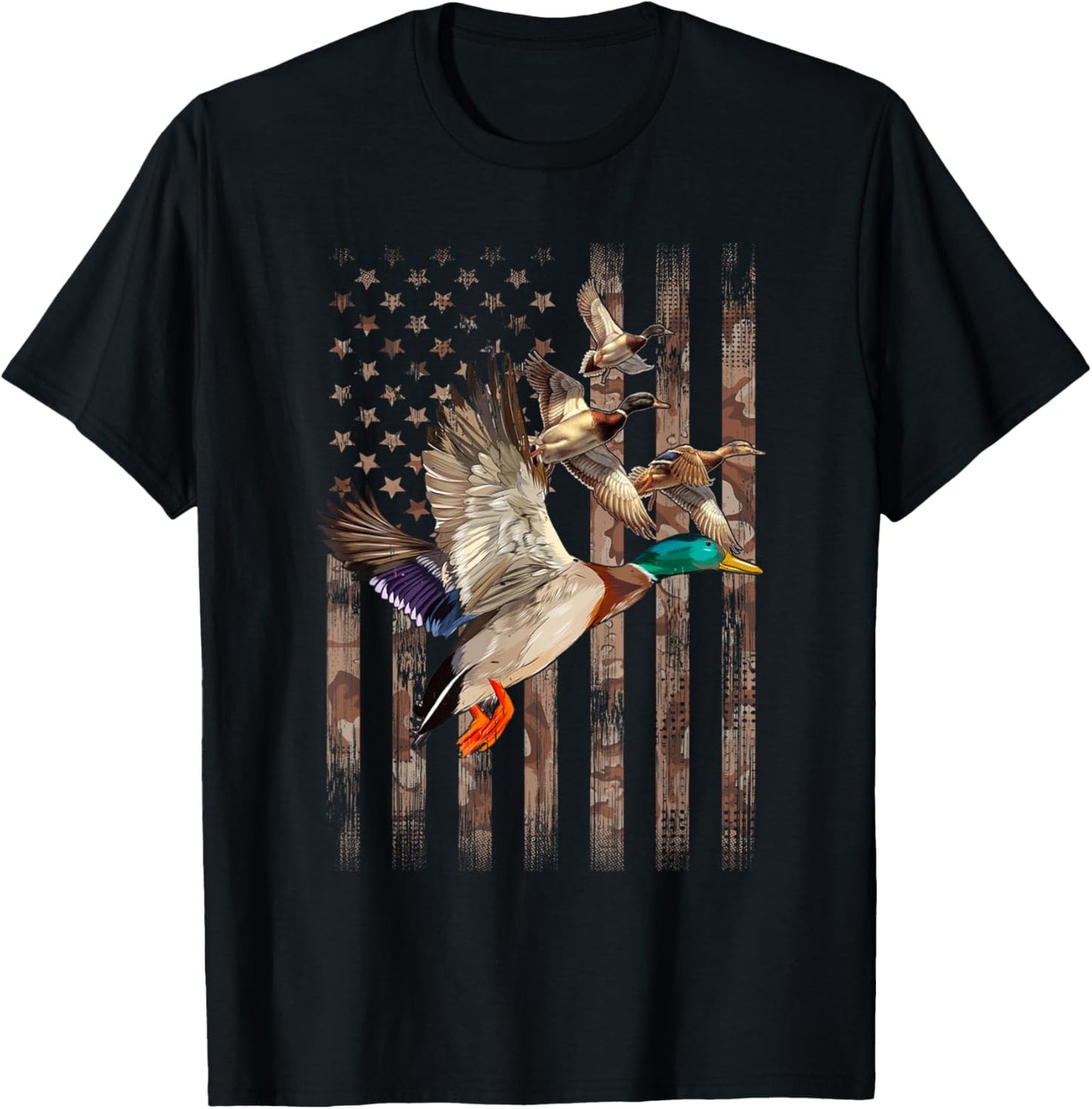 Duck Hunter American Flag Waterfowl Hunting Camouflage Men T-Shirt
