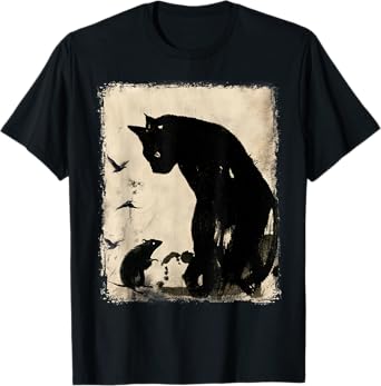Funny Japanese Cat Black Cat Art Anime Vintage Black Cat Men Women T-Shirt