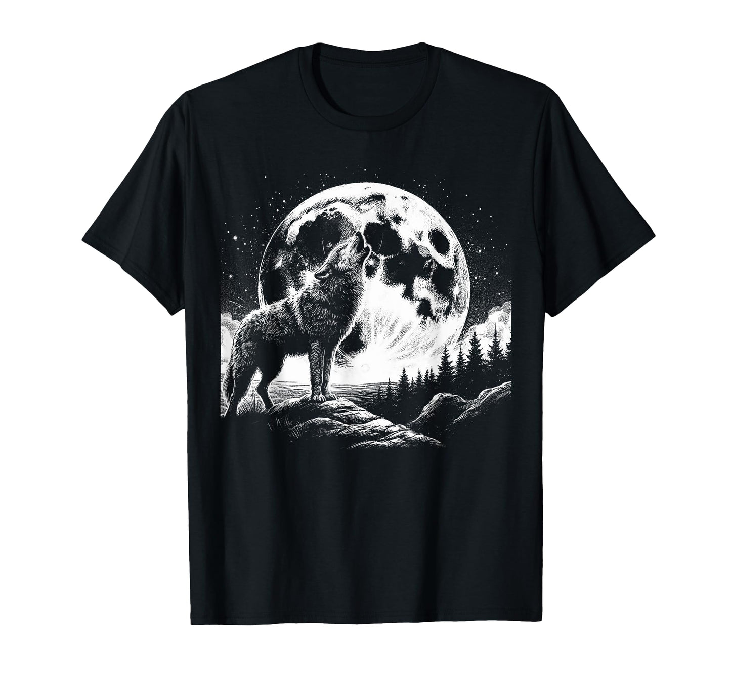 Wolf Howling Moon Graphic Tee -Nature Wildlife Forest Animal T-Shirt