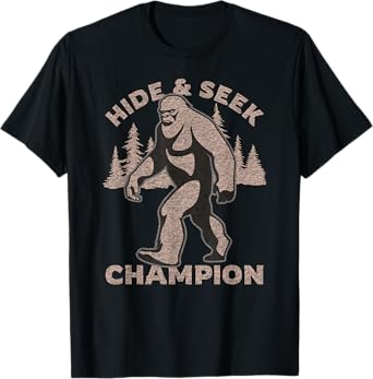 Funny Bigfoot Graphic Print Hide and Seek Champion T-Shirt