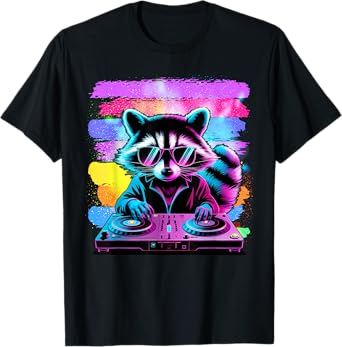 Retro Raccoon DJ Men Women Kids Funny Raccoon T-Shirt