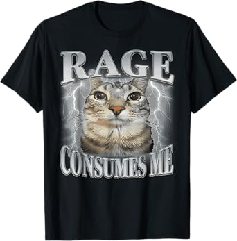Rage Consumes Me Funny Silly Staring Cat Meme Women Men T-Shirt
