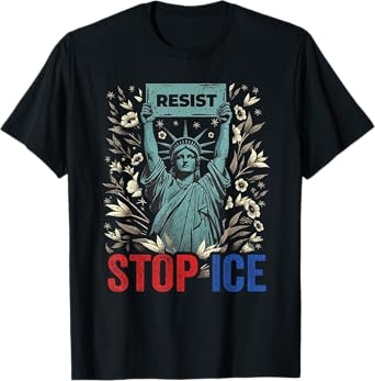 Stop ICE Funny Statue of Liberty Boho Floral Resist Retro T-Shirt