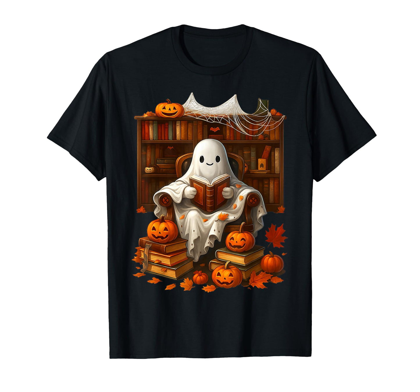Vintage Ghost Book Reading Boo Gothic Halloween Teachers T-Shirt
