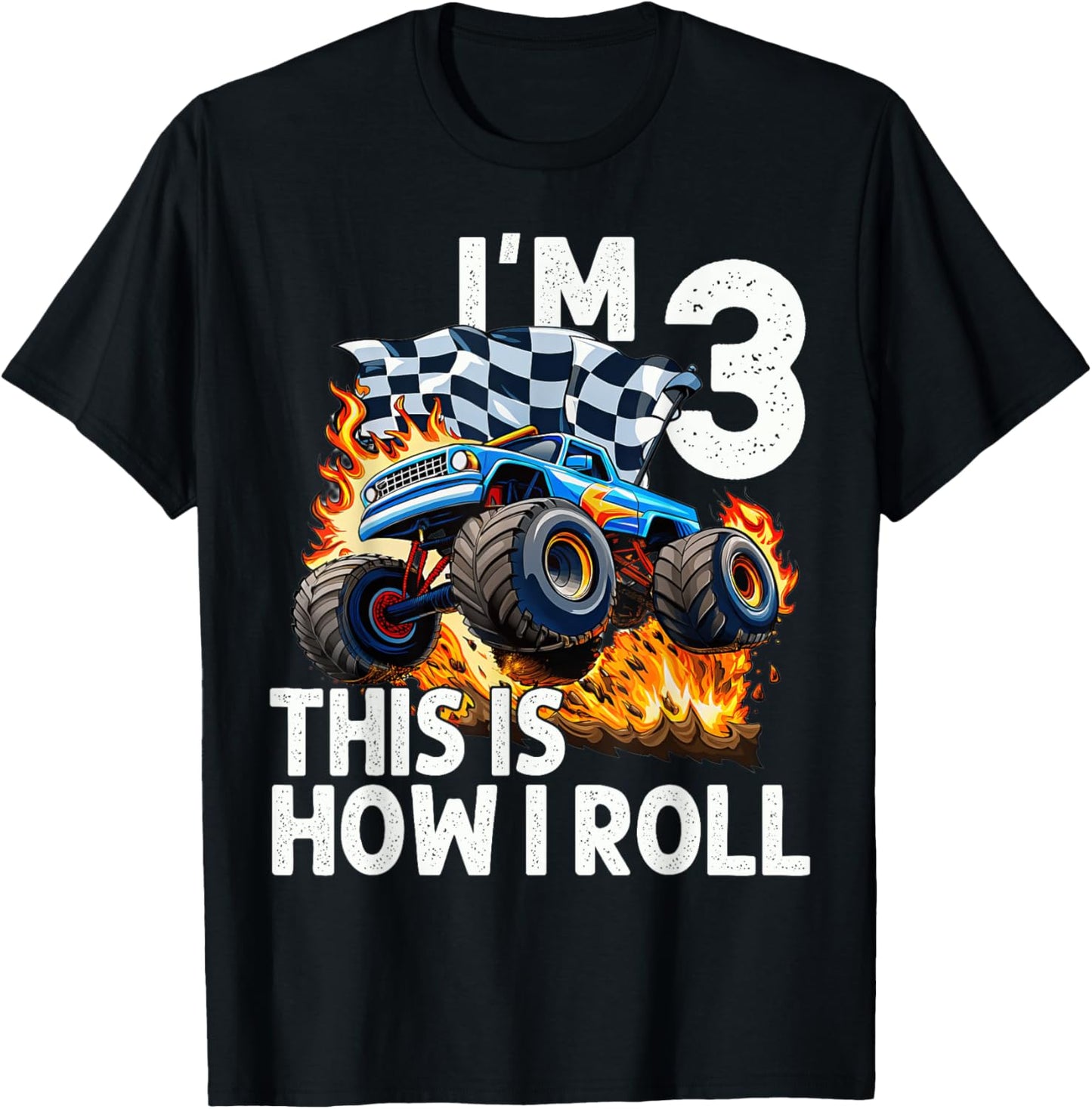 3rd Birthday Boys I'm 3 This Is How I Roll Monster Truck Car Tee by TeeBrew