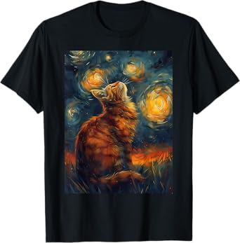 Starry Night Cat, Van Gogh Cat, Cat Lover, Cat Mom, Cat Dad T-Shirt