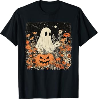 Vintage Floral Ghost Halloween Ghost in the Forest Gothic T-Shirt