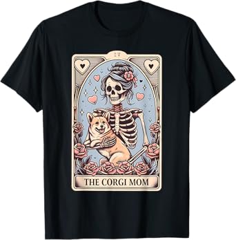 Corgi Dog Valentine's Day Skeleton Tarot Card Corgi Owner T-Shirt
