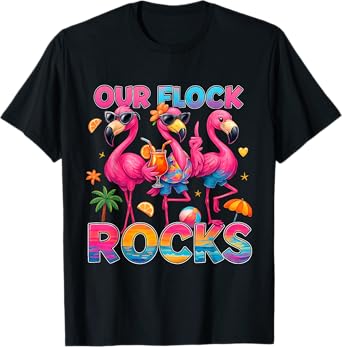 Summer Vacation Family Matching Our Flock Rocks Flamingo T-Shirt