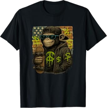 Funny Monkey with sunglasses cool street skateboard T-Shirt