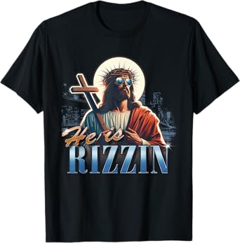 He Is Rizzin Funny Easter Jesus Meme Vintage Bootleg Rap 90s T-Shirt