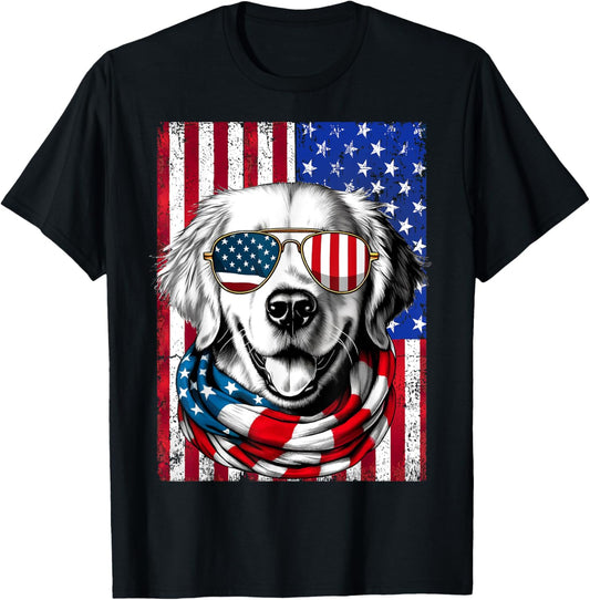 4th of July Golden Retriever Dog American Flag USA Patriotic T-Shirt