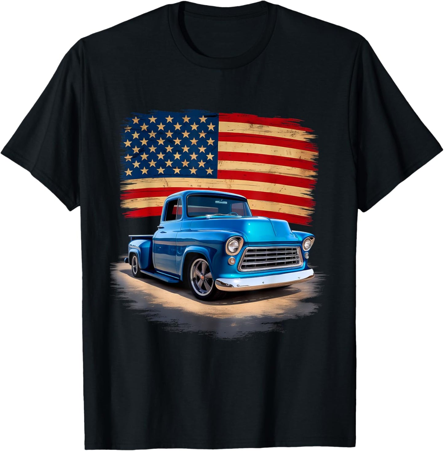 Classic Old Pickup Truck American Flag 4th Of July Patriotic T-shirt