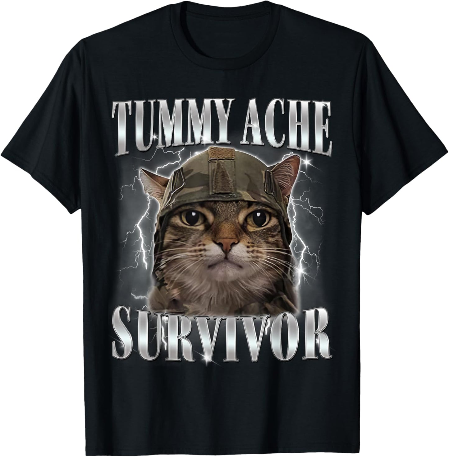 Tummy Ache Survivor Cat Meme Funny Saying Cats Animals T-Shirt