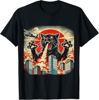 Catzilla Cat Japanese Art Funny Cat Gifts For Men Women Kids T-Shirt