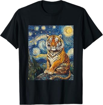 Tiger - Van Gogh Style - Starry Night - Art Funny Graphic T-Shirt
