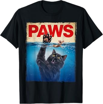 Paws Parody Black Cat Chasing a Cute Scared Mouse Top Kitten T-Shirt