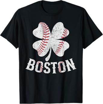 Baseball Shamrock Lucky Clover Boston St Patrick's Day T-Shirt