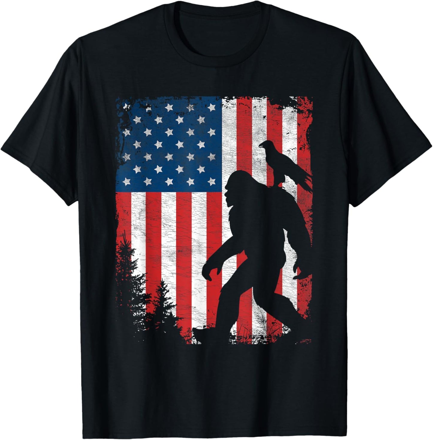 Bigfoot 4th of July American Eagle USA Flag Patriotic Kids T-Shirt
