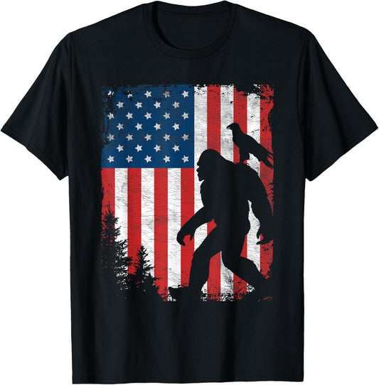 Bigfoot 4th of July American Eagle USA Flag Patriotic Kids T-Shirt