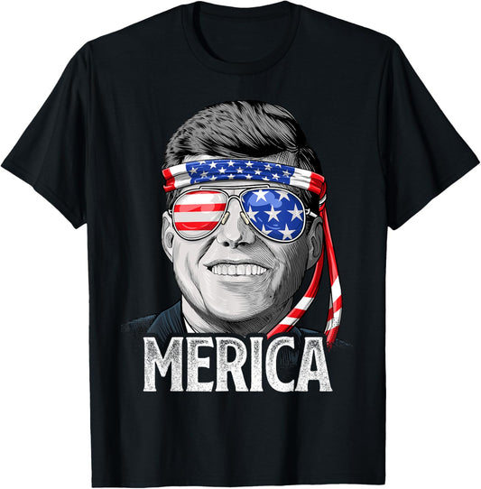 Kennedy Merica 4th Of July President JFK Men American Flag T-Shirt