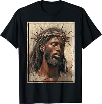 Black Jesus Shirt Face Of Jesus Cross With Crown Of Thorns T-Shirt