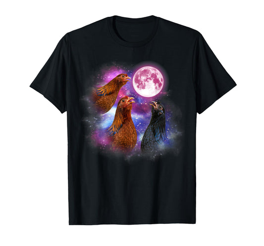 Three chickens Howling At The Moon Wildlife colorful T-Shirt