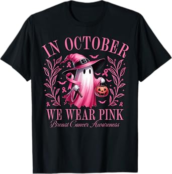 Halloween Pink Ghost In October We Wear Pink Breast Cancer T-Shirt