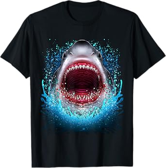 Great White Shark Open Mouth Teeth Beach Ocean Animal T-Shirt