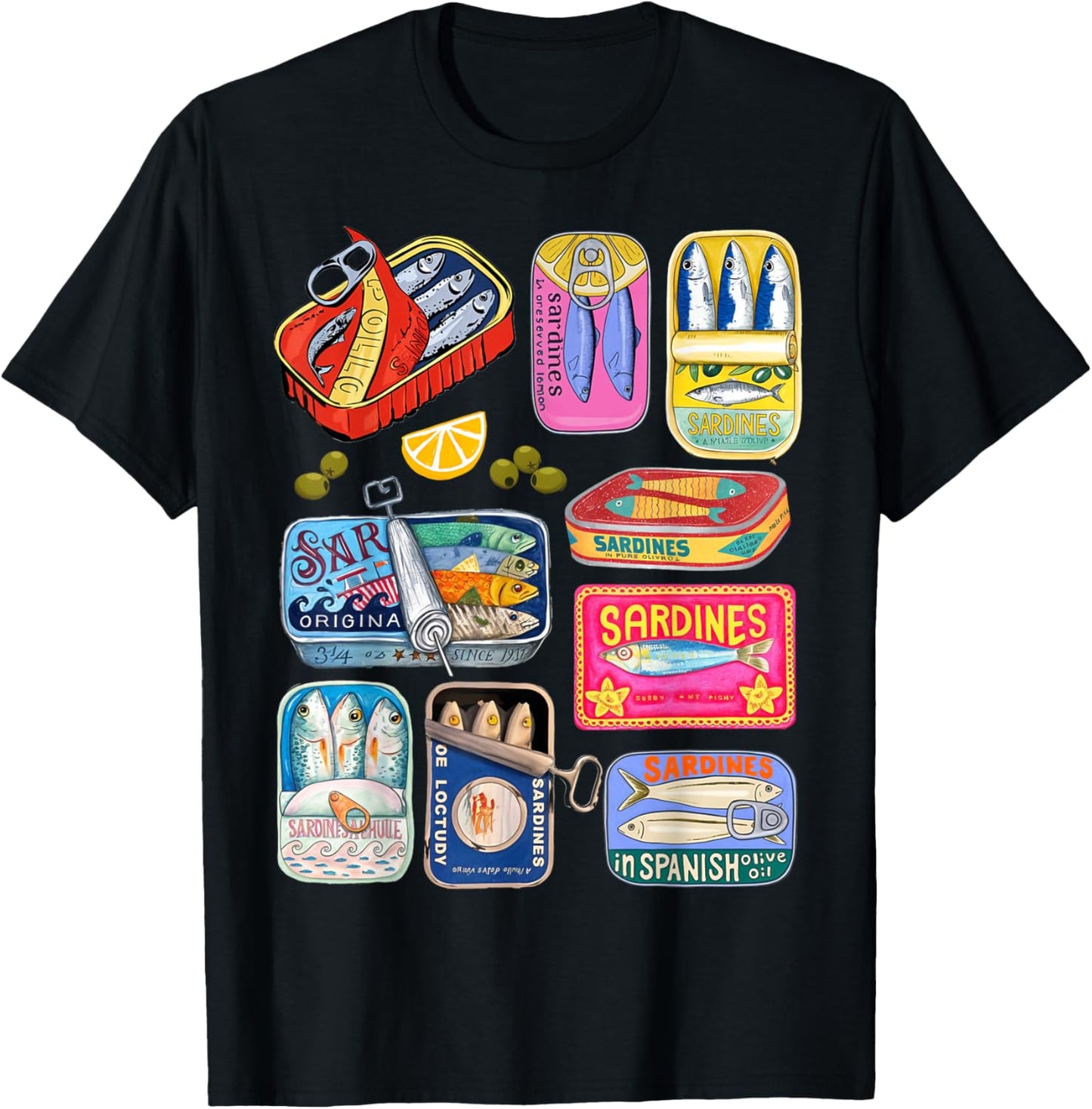 Les sardines Retro aesthetic coastal sardine Tinned Fish T-Shirt