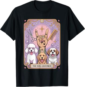 The Dog Groomer Retro Tattoo-Inspired Tarot Card Dog Lover Men Women T-Shirt