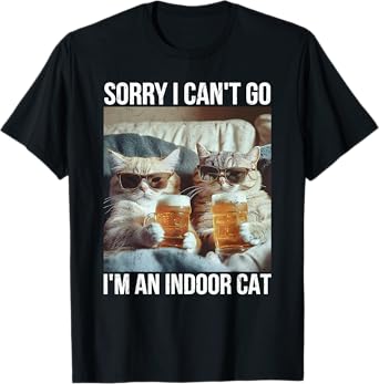 Funny Indoor Cat Meme Beer Cozy Introvert Vibes T-Shirt