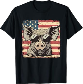 USA Flag Patriotic Pig Art Theme Independence Day T-Shirt