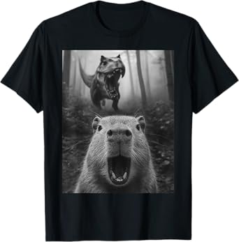 Capybara Capy TRex Dino Capybara Selfie With T-Rex Dinosaur T-Shirt