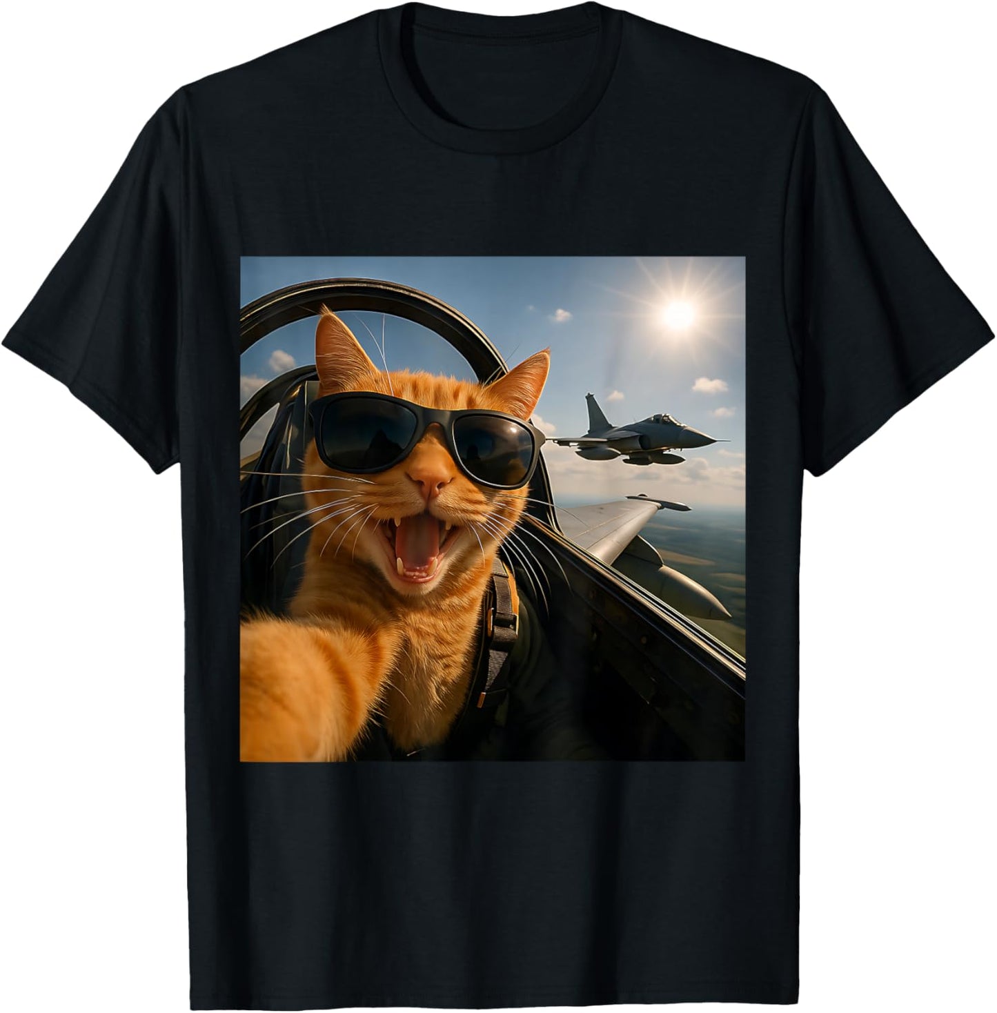 Cat Selfie Jet Airplane Funny Cat Gifts for Men Women Kids T-Shirt