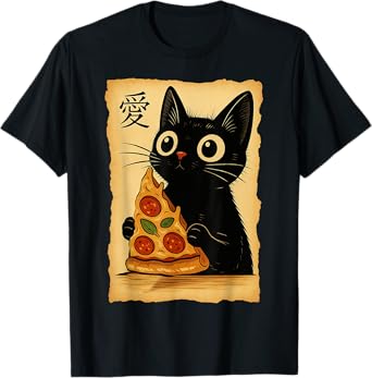 Japanese Kawaii Anime Cat Pizza Aesthetic Cat Eating Pizza T-Shirt
