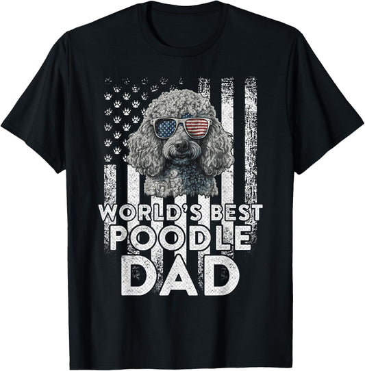 Vintage USA Flag World's Best Poodle Dog Dad Fathers Day T-Shirt