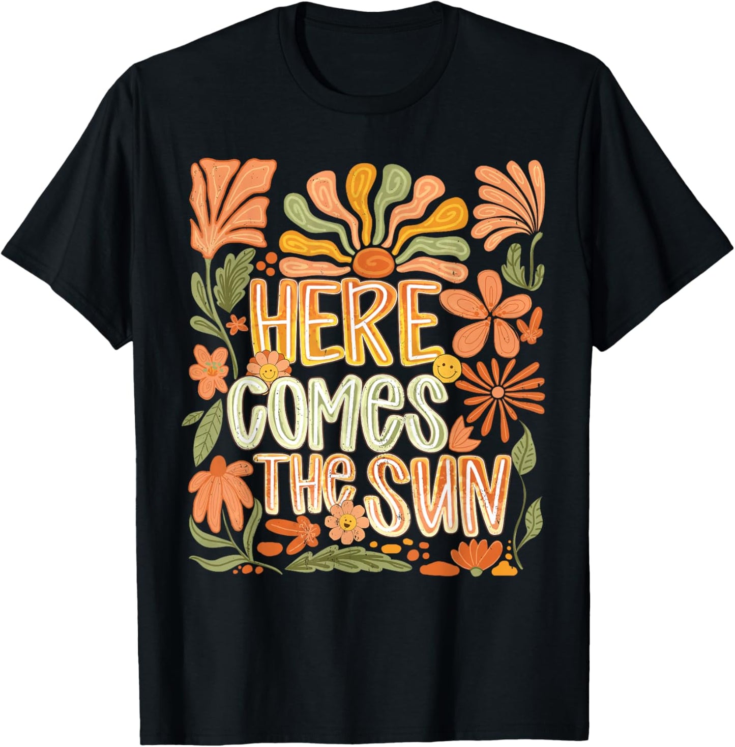 Here Comes Summer The Sun Boho Floral Motivational Quote T-Shirt