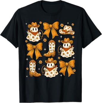 Coquette Bow Halloween Ghost Western Cowgirl Howdy Women T-Shirt