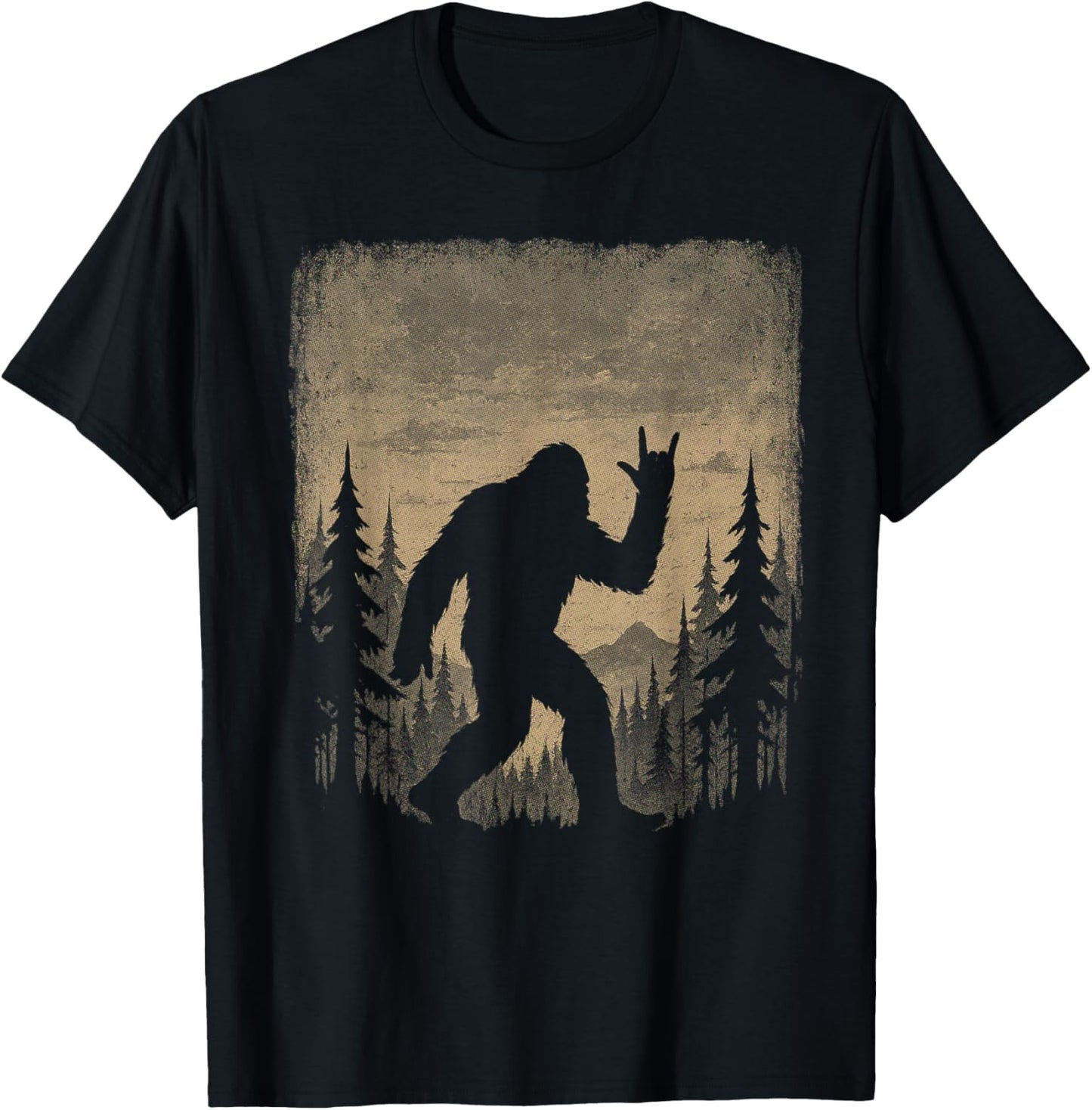 Rock On Bigfoot Sasquatch Loves Rock Mountain Trees T-Shirt