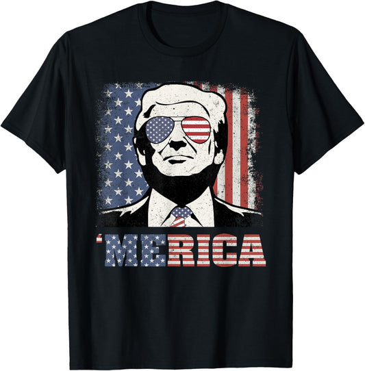 'MERICA TRUMP Shirt Funny Trump 4th Of July American Flag T-Shirt